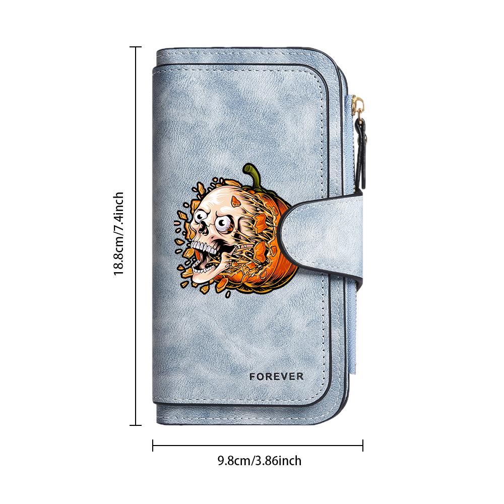 Halloween Skull Pumpkin Pattern Multi Slot Purse Forever Series Fashion Long Wallet