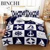 Nautical Bedding Set Ocean Anchor Duvet Cover Sailor Pirate Sea Adventure Bedspread For Kids Boys Navy Blue