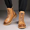 Men's Autumn & Winter Yellow Genuine Leather Boots with Thick Sole, Side Zipper, and Round Toe - Comfortable Mid-High Martin Style.