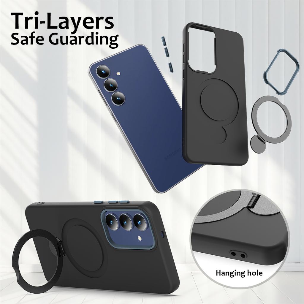 Pour Samsung Galaxy A56 5G Coque Magnétique Support Anneau Rotatif Coque Arrière en TPU + PC