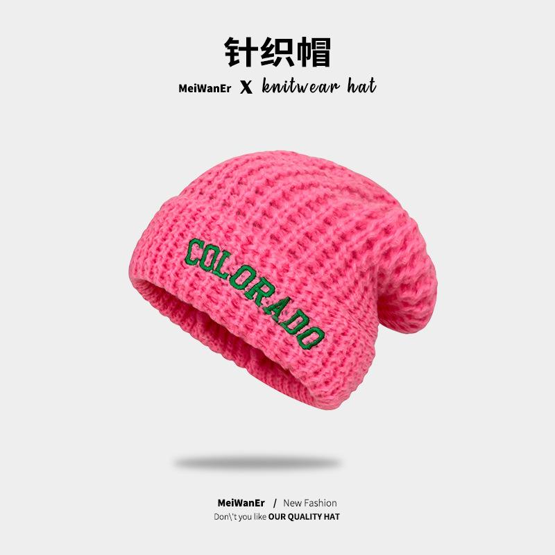 Letter Embroidered Knitted Hat For Children, Loose And Versatile In Winter, Big Head Circumference, Small Face, Warm Ear Protection Wool Hat