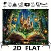 2D Enchanted Storybook Castle Backdrop Banner, Magical Forest Photography Background