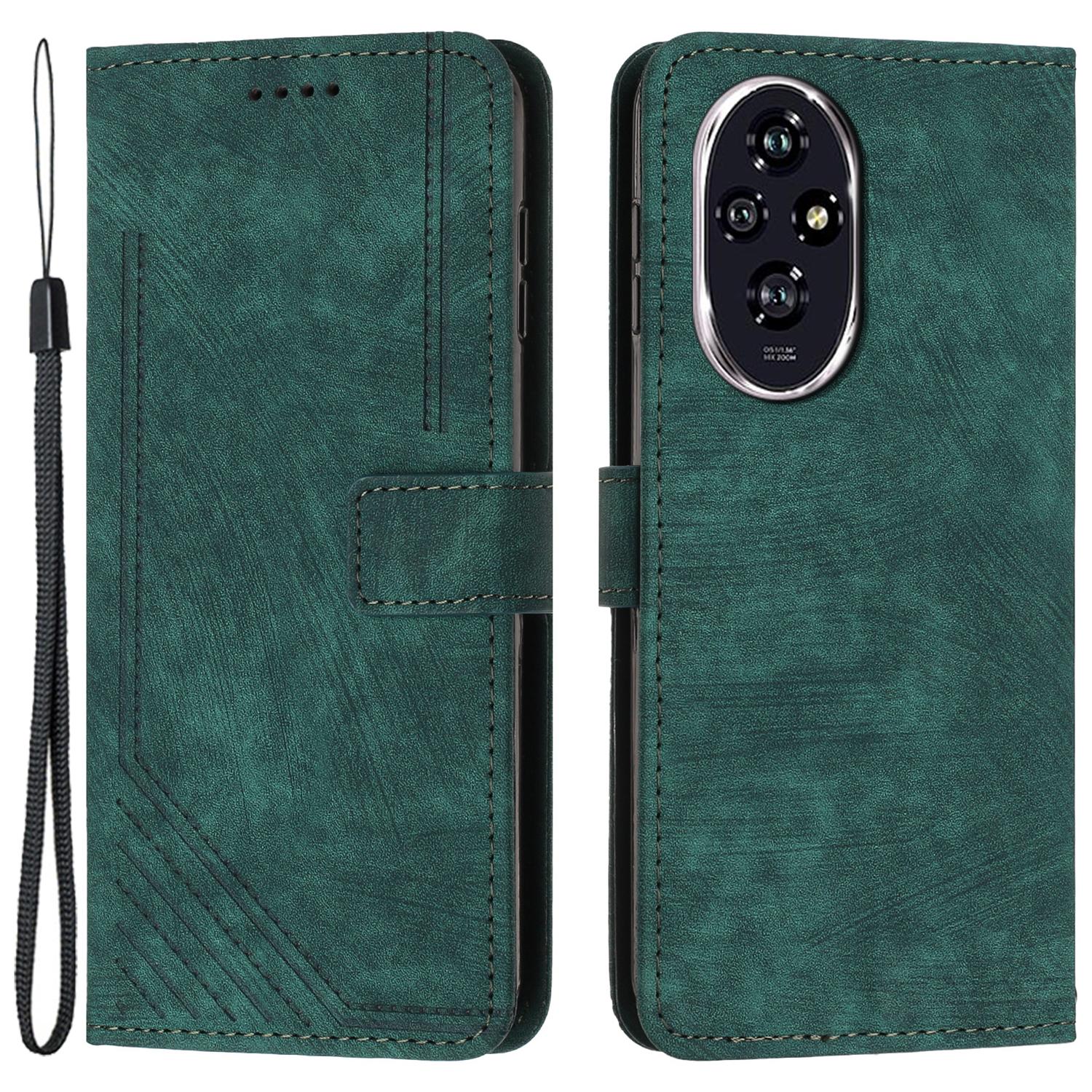 

For Honor 200 Pro 5G Cell Phone Case PU Leather Wallet Skin-Touch Drop-proof Cover Green