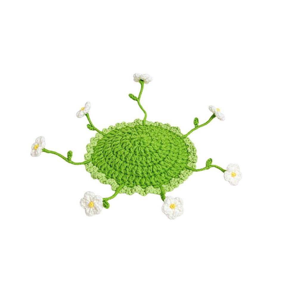 Round Flower Coaster Cotton Yarn Knitted Floral Mat Practical 3D Floral Cup Mat  Coffee Table Decor