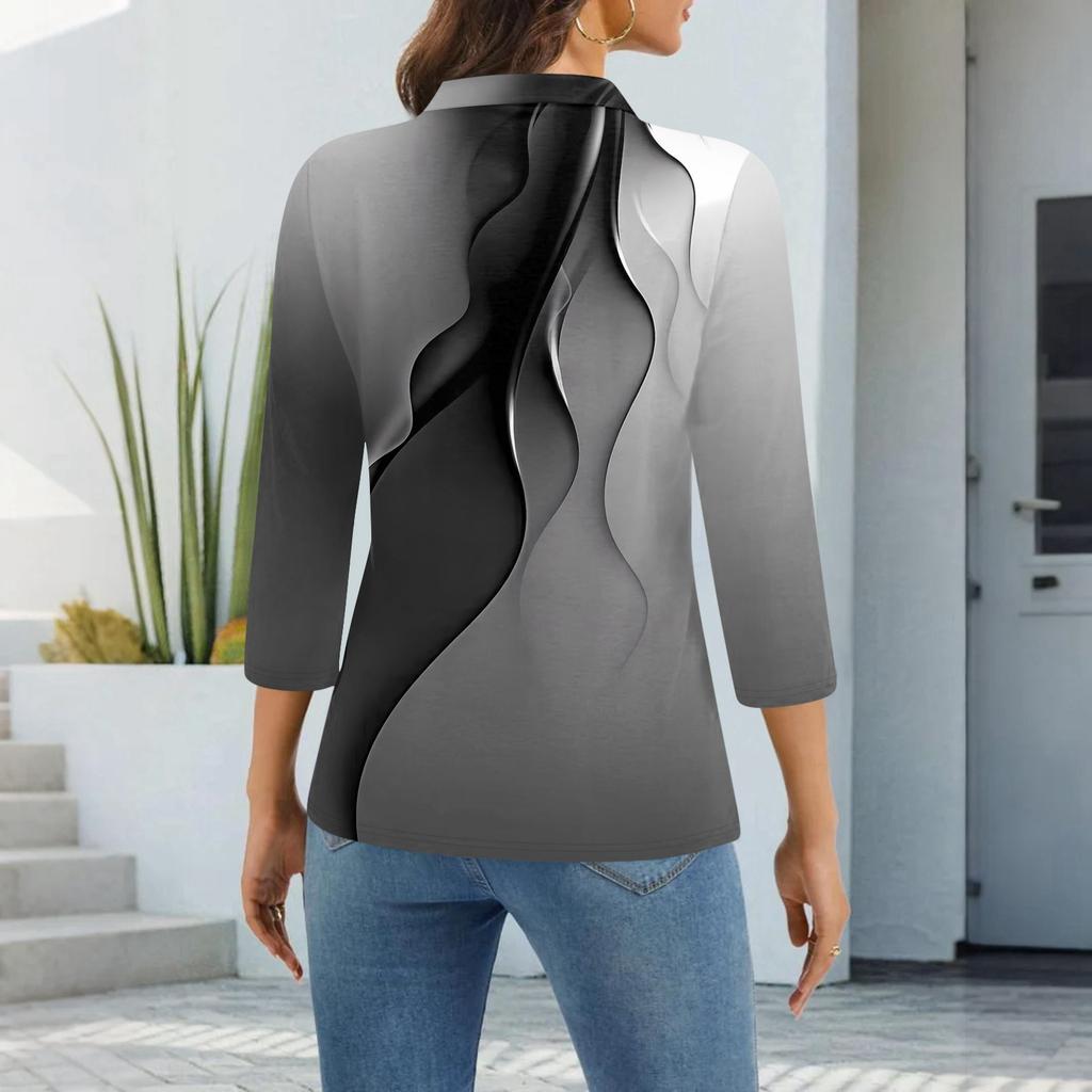 Modă Femei Casual Rever Mânecă Scurtă 3/4 Cămașă Imprimată Femei Topuri cu Nasturi