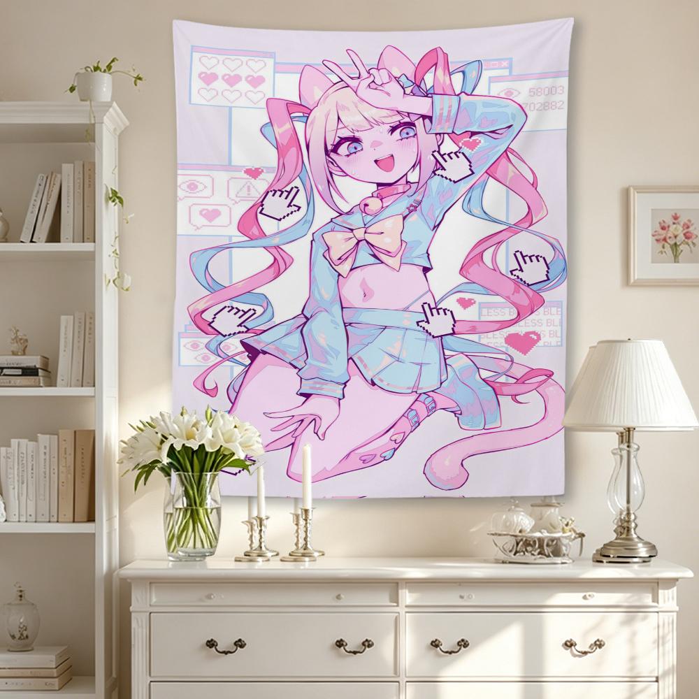 Needy Streamer Overload Pink Twin Tails Anime Girl Tapestry Y2K Kawaii Wall Hanging