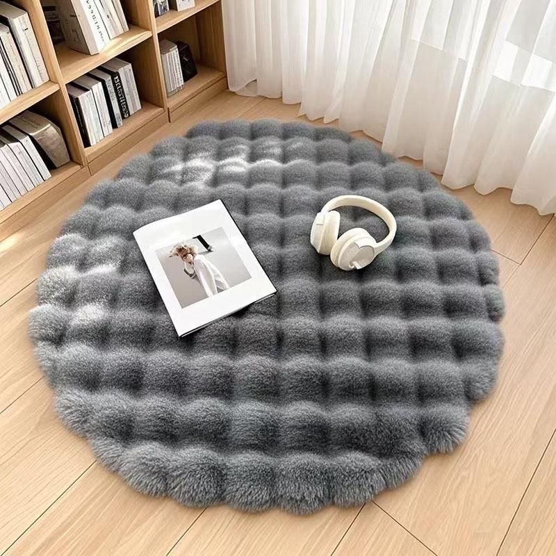 Tappeto Rotondo in Velluto Crema Transfrontaliero: Tappeto in Pelo di Coniglio Peluche per Soggiorno o Camera da Letto