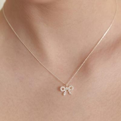 (925 Silver) Cubic Ring Ribbon Necklace NZ2176