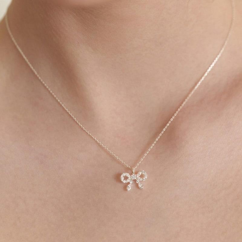 Tatiana (925 Silver) Cubic Ring Ribbon Necklace NZ2176