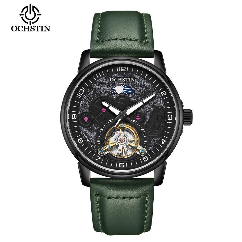 Swiss Tourbillon Men's Mechanical Watch, Large Dial, Automatic, Fashionable Leather Strap, High-End Feel
