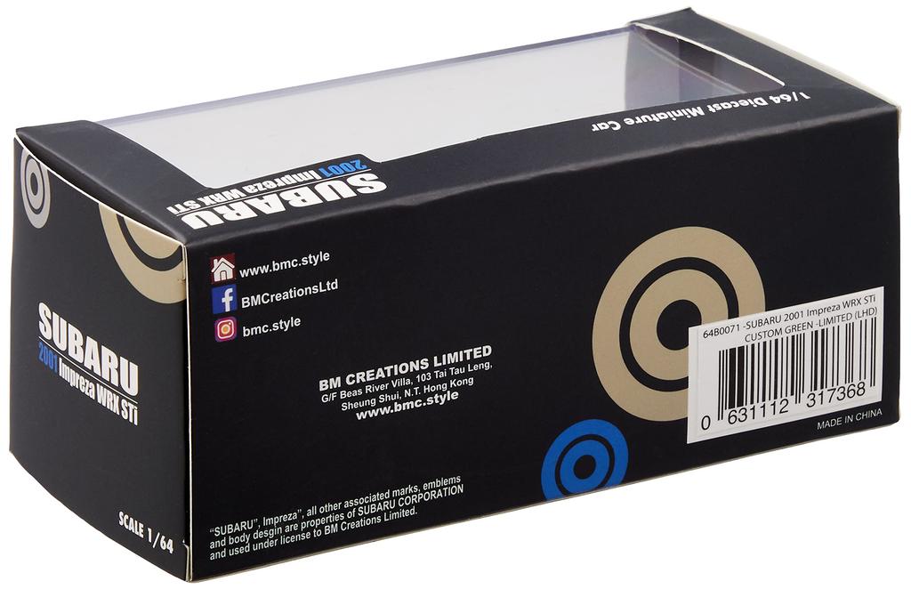 BM CREATIONS Scale Subaru Impreza WRX 2001 Custom Green JDM LHD Finished Model 1/64 (64B0071)