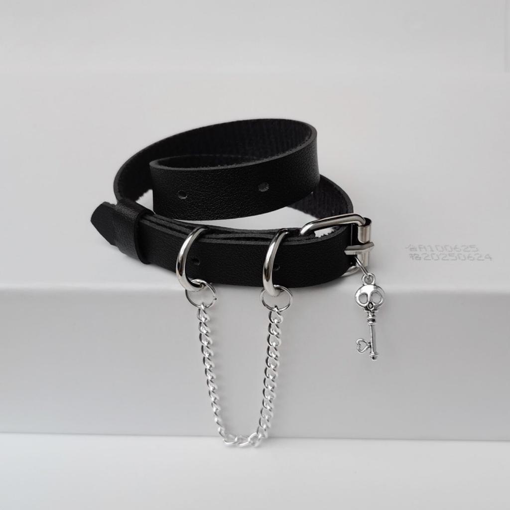 Punk Leather Belt Buckle Bracelet, Ins Alt Y2K Gothic Skull Chain Wrist Cuff