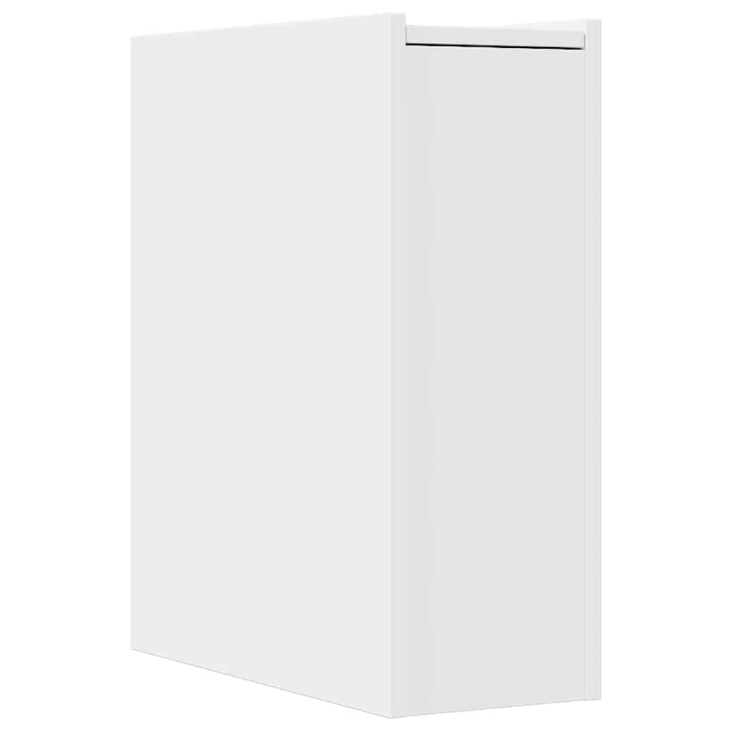 Narrow Wheeled Bathroom Cabinet, Bathroom Corner Storage Cabinet, White Engineered Wood