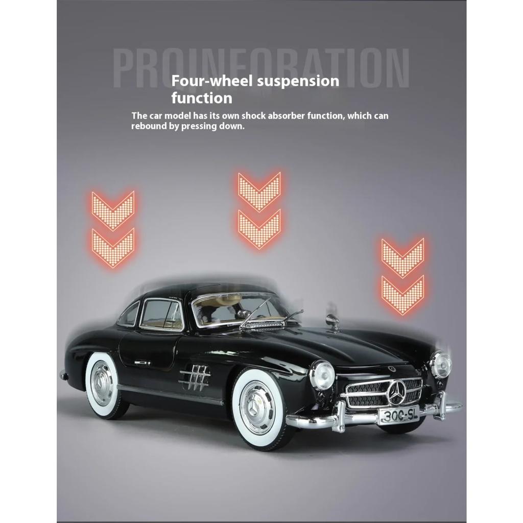 1/24 Mercedes-Benz 300SL 1936 Classic Car Legering Diecast Bilmodell Lyd Lys Barneleke Samleobjekter Hobby Bursdagsgaver