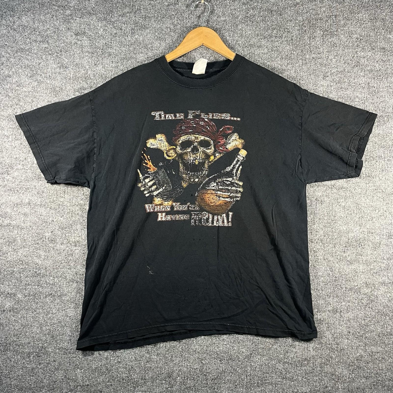 Vintage Pirate T-Shirt Skull Skeleton Black Mens XL Rum Biker Horror Halloween S разноцветный
