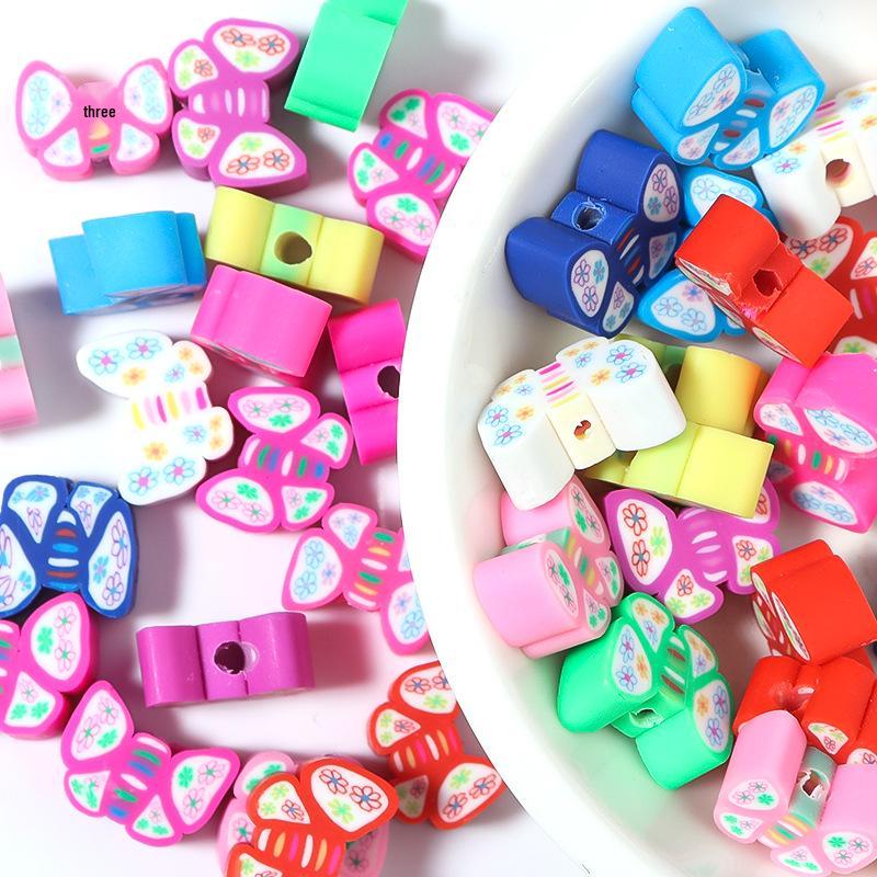 50 pcs Polymer Clay Animal & Fruit Style Mixed Color Flat Round Beads for DIY Bracelet Jewelry