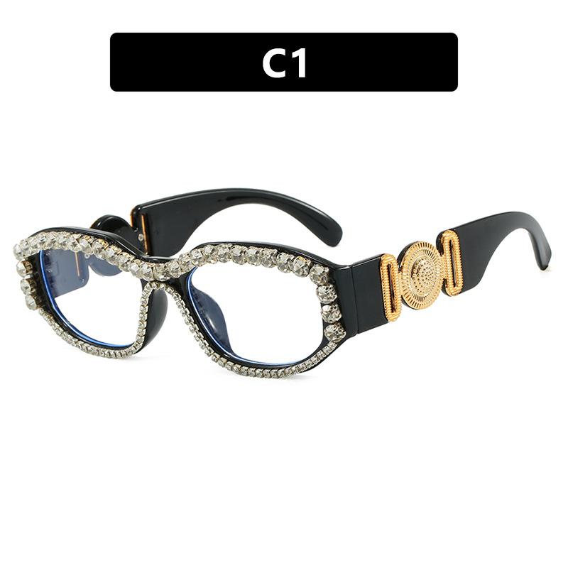 

Small frame diamond-encrusted flat mirror anti-blue light luxury shining glasses frame fashion cat eye high-end decorative glasses frame women As shown in the picture