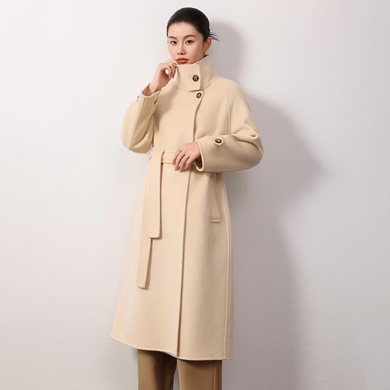 

Женское очень длинное пальто свободного кроя из двухсторонней шерсти со стойкой - в китайском национальном стиле S 95-120 lbs