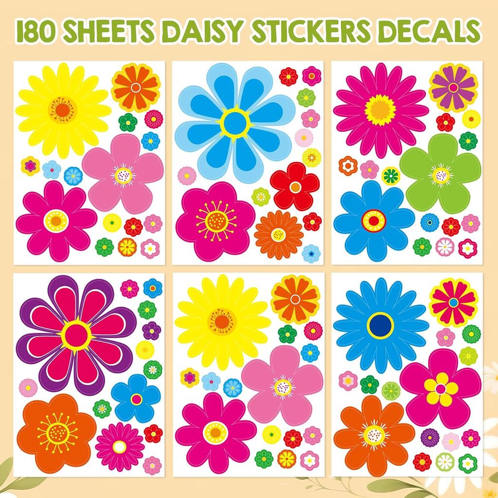 Fancy Land Daisy Stickers 180Pcs Flower Car Decals Vinyl Daisy Sticker Self Adhesive Car Labels For Truck Bumper Mirror Window Clings Decoration 12