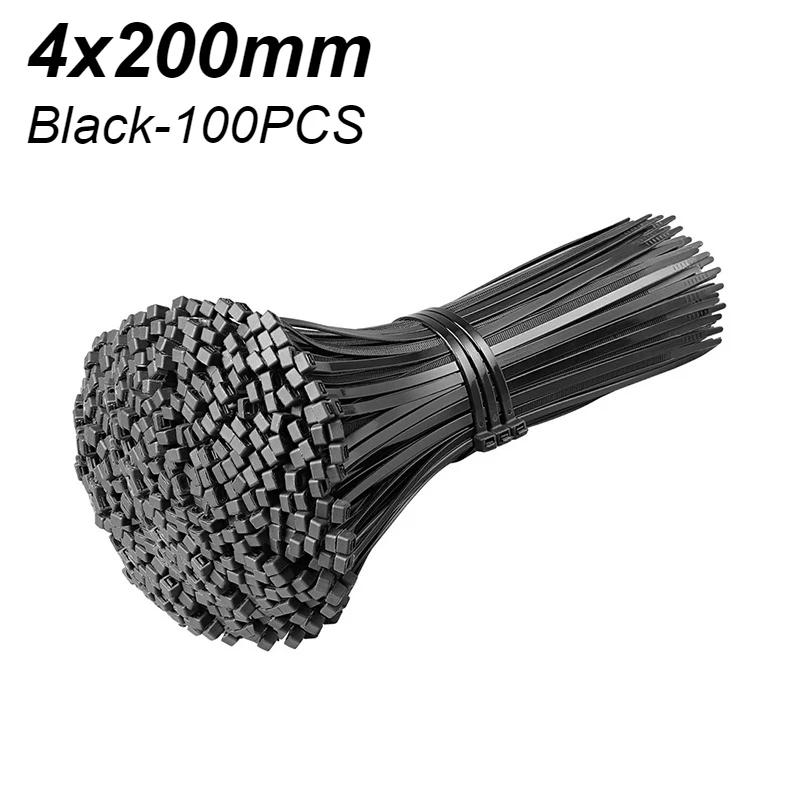 100PCS/Bag Plastic Cable Ties Nylon Self Locking Multicolor Nylon Cable Tie Home Office Detachable Cable Zip Ties 4×200mm