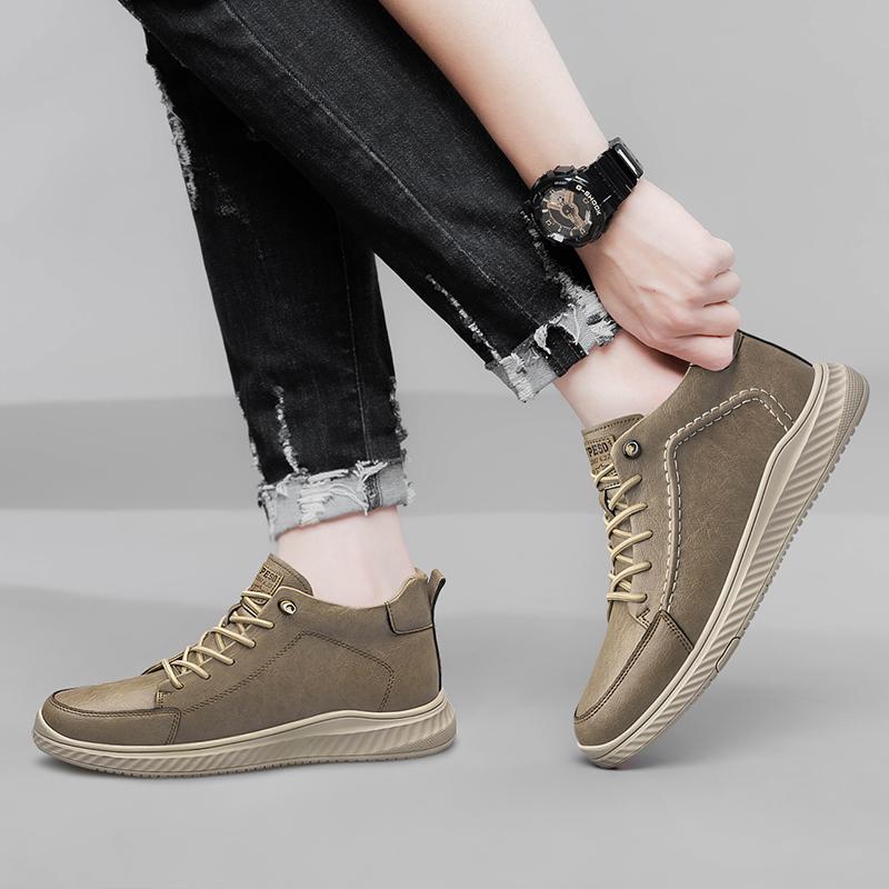 Mens Sneakers Genuine Leather Men's Boots Winter Platform Warm Fur Ankle Short Lace Up Novelty Concise Casual Work Shoes Botas