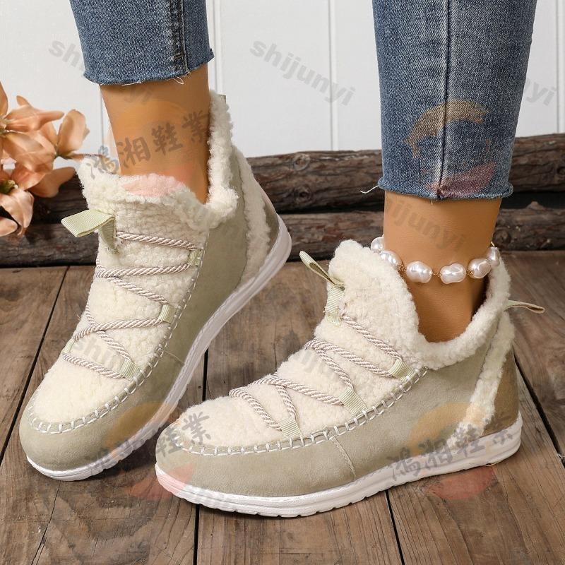 Women's Vintage Thicken Warm Low Top Snow Boots  Winter  Fashion Versatile Plush Fluffy Comfortable Non Slip Cotton Boots