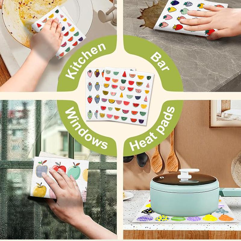 6 Unidades Paños de Cocina Suecos con Estampado de Frutas Ecológicos Reutilizables Toallas para Platos Absorbentes Paño de Limpieza de Cocina Lavable Trapos para Platos