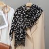 New retro leopard print scarf women's autumn and winter imitation cashmere warm versatile fringed shawl atmosphere scarf