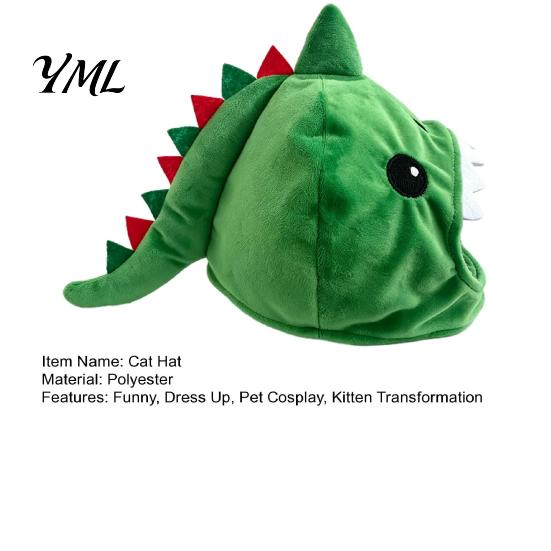 Warm Cat Hat for Outdoor Trips Cute Dinosaur Pet Cats, Soft Plush Funny Headwear Functional Grooming Accessory with Shark Design, Novelty Green