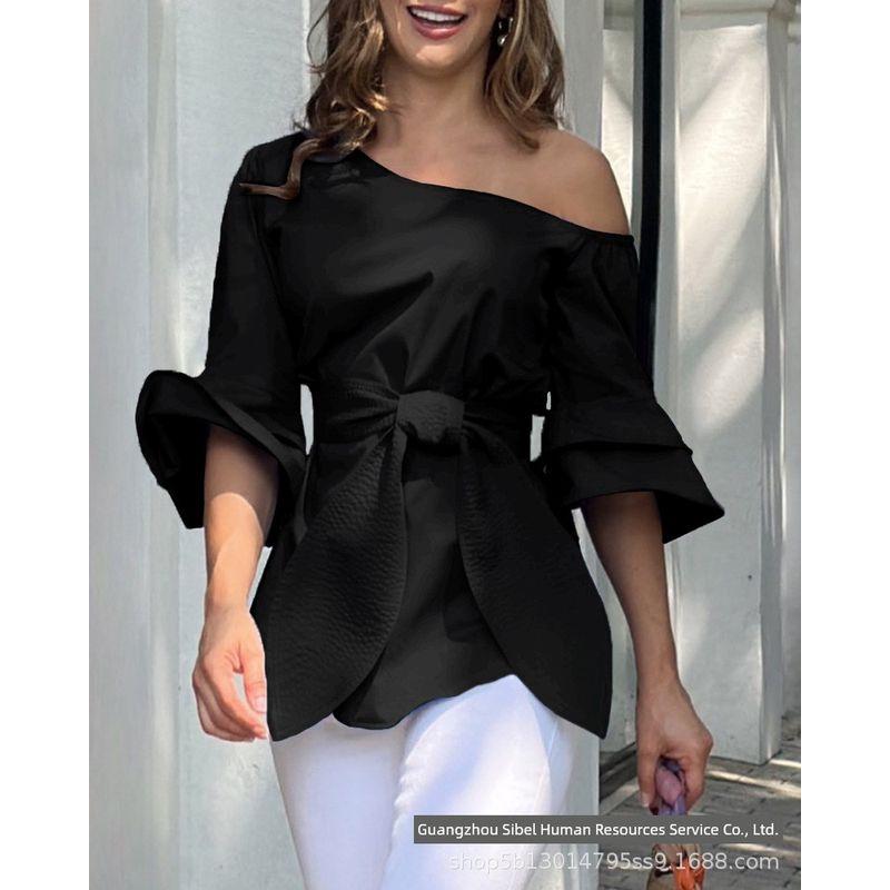 Blue Shirts Strapless Waist Binding Fashion Top Blue Shirt
