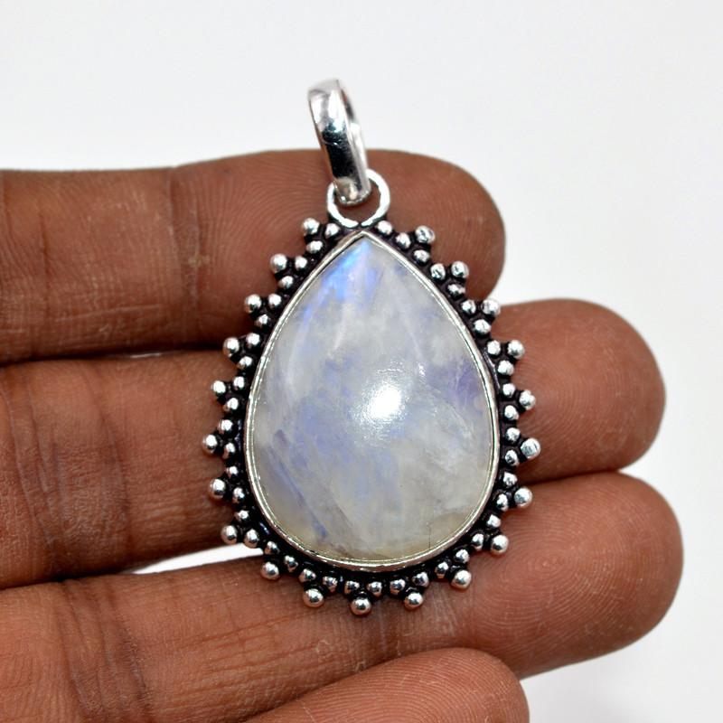 Rainbow Moonstone Pendant Natural Gemstone 925 Sterling Silver Handmade Pendant Gift For Her