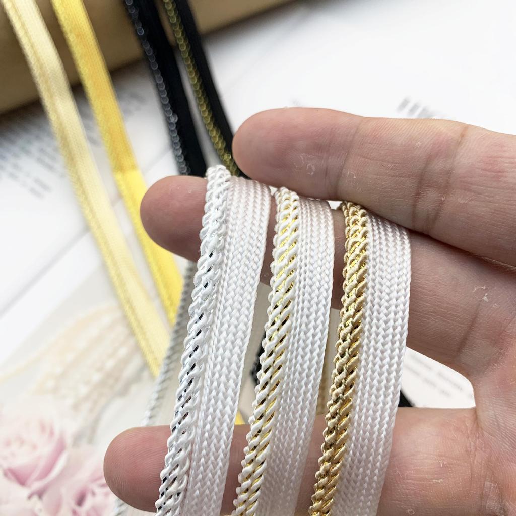 Largeur 10mm 50 Yards Cordon Passepoil Biais Bord Doré Argenté Blanc Ruban Biais Pour Patchwork Vêtement Couture Fabrication Garniture Fourniture