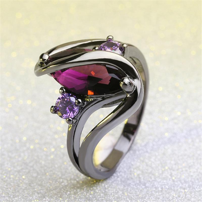 Sapphire Marquise Ring for Women in Black Gold Finish