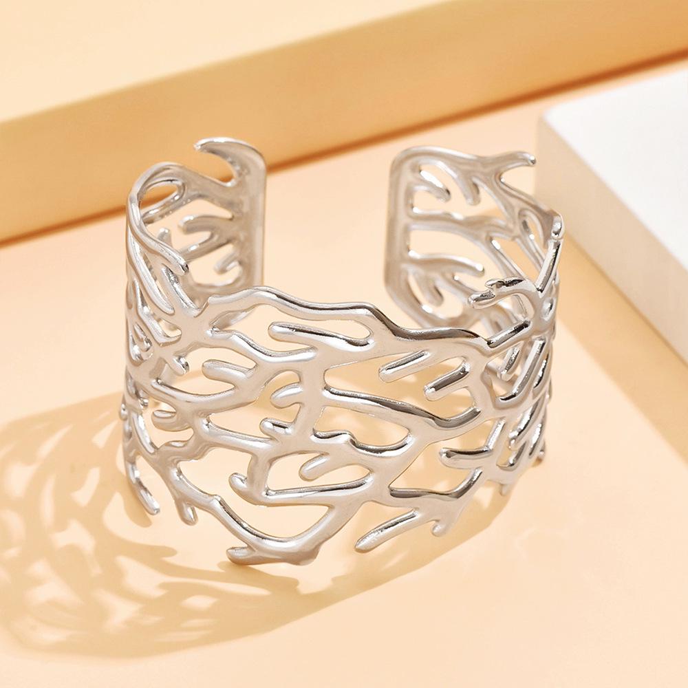 Exaggerated Wide Branch Thorn Stainless Steel C-shaped Bangle Bracelet