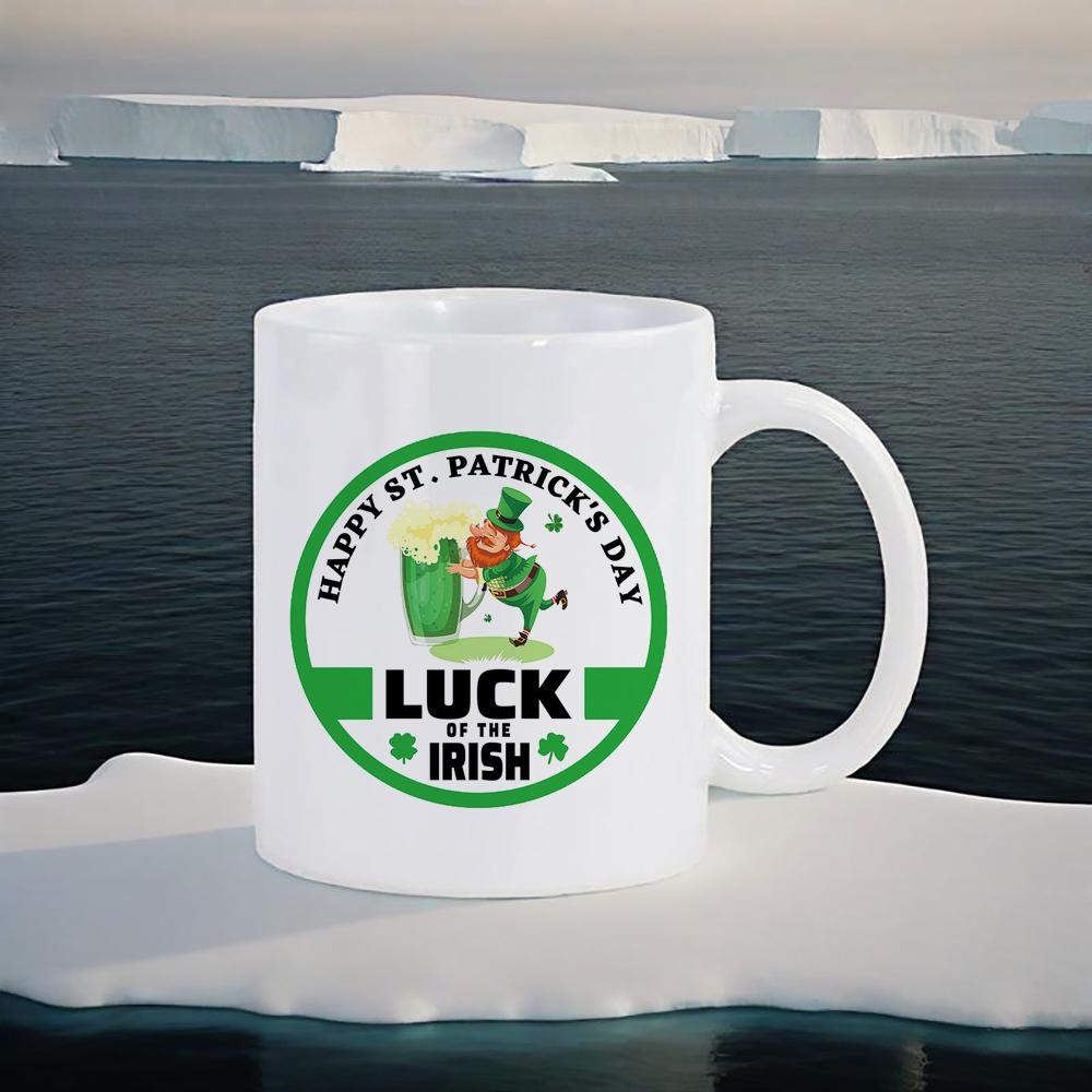 St.Patrick's Day Themed Mugs Green Pattern Coffee Mug 11 Oz Water Cups Four-leaf Design Breakfast Cup Cozy Gift for Family Tea