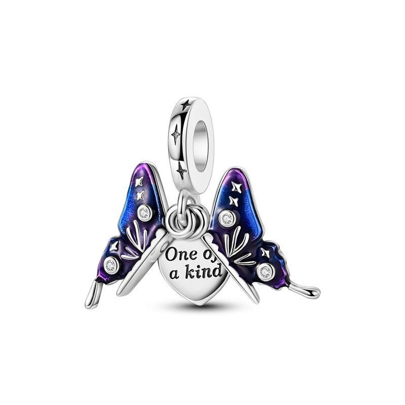 Fashion 925 Silver Colorful Butterfly Sparkling Beads Charms for DIY Bracelet Necklace Jewelry Making Gift
