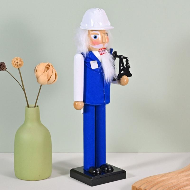 Christmas Nutcrackers Ornament Small Wooden Engineer Christmas Decorations Nutcrackers Figure Ornament for Table Shelf
