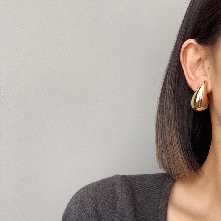 925 Sterling Silver European Water Drop 3D Hole Earrings - French Cold Style, Small Batch Design
