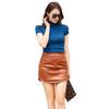 Women's Summer PU Leather Skirts Elastic Slim Solid Color Curved High Waist Short XS-XXL
