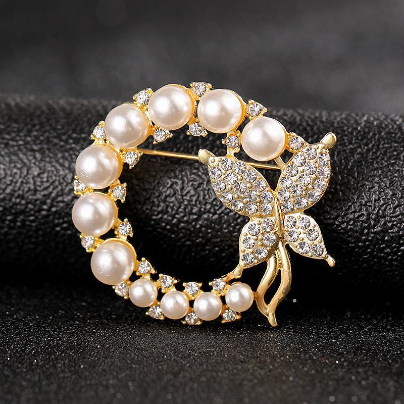 High-End Pearl & Rhinestone Butterfly Brooch for Women's Fashion Suits and Scarves