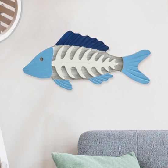 Holzfischgräten Wanddeko Strandholz Fisch Wandskulptur Vintage Mediterraner Stil Fisch Hängende Wandkunst für Zuhause Seehaus Schlafzimmer Dekor