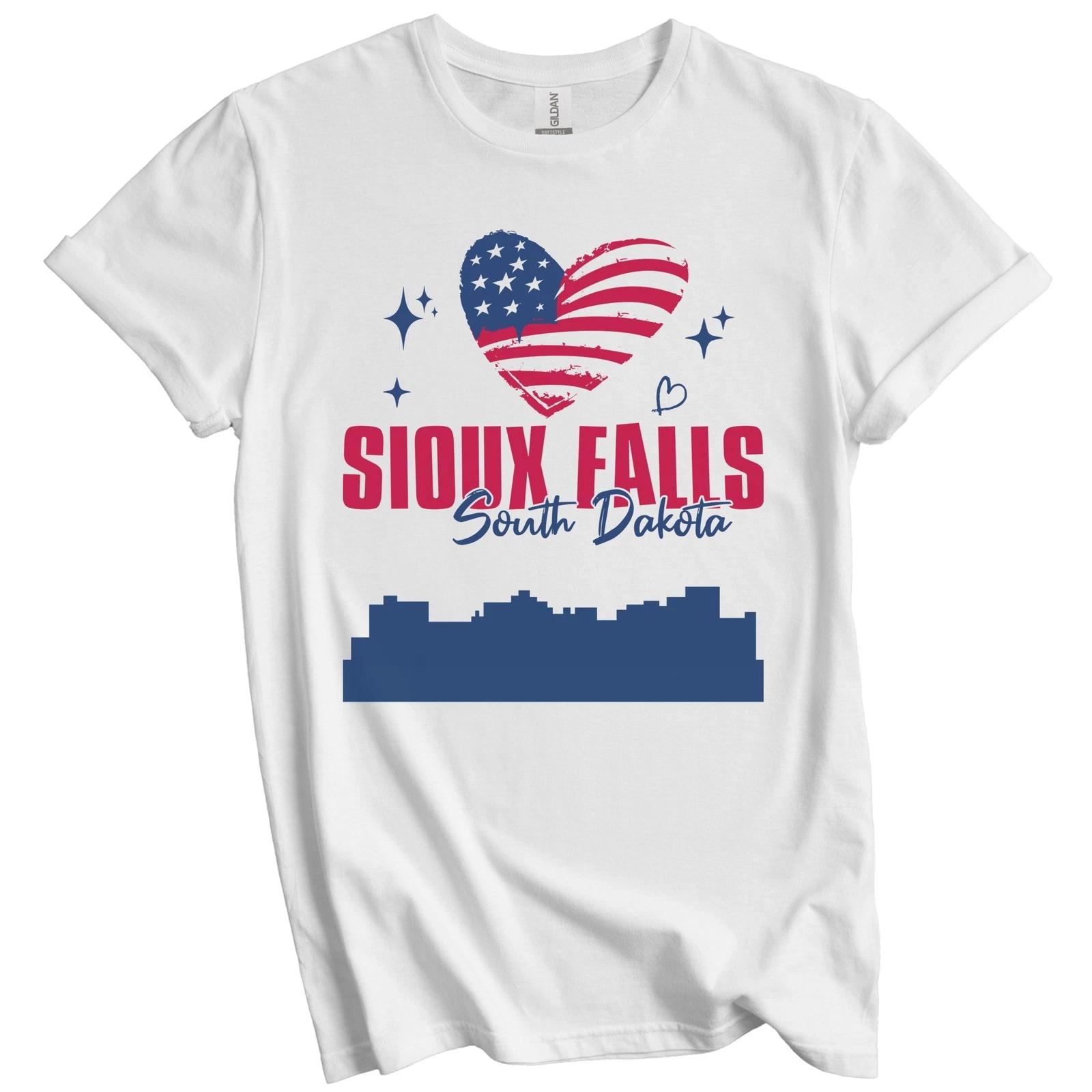 Sioux Falls South Dakota Skyline American Flag Heart 4th of July T-Shirt 4XL