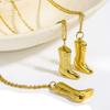 Stainless Steel Waterproof Cowboy Boot Choker Necklace Creative Cowgirl Hat Rhinestone Star Pendant Polished Gold Color Jewelry
