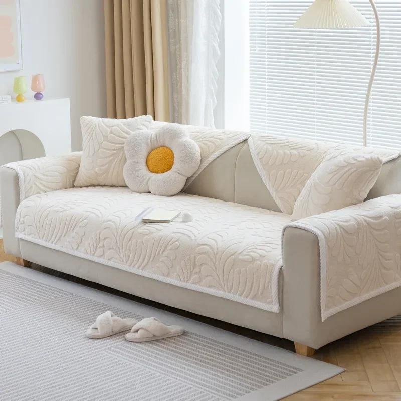Thicken Plush Sofa Cover for Living Room Non-Slip Universal Sofa Mat Towel Winter Warm Jacquard Couch Slipcovers Cushion Home