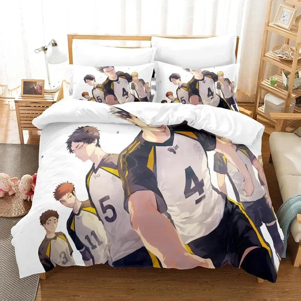 Haikyu-Bettwäsche-Set, japanisches berühmtes Set mit Bettdecke, Bettbezug, Steppdecke und Kissenbezug, Bettwäsche für Schlafzimmer, Dropshipping-Geschenk