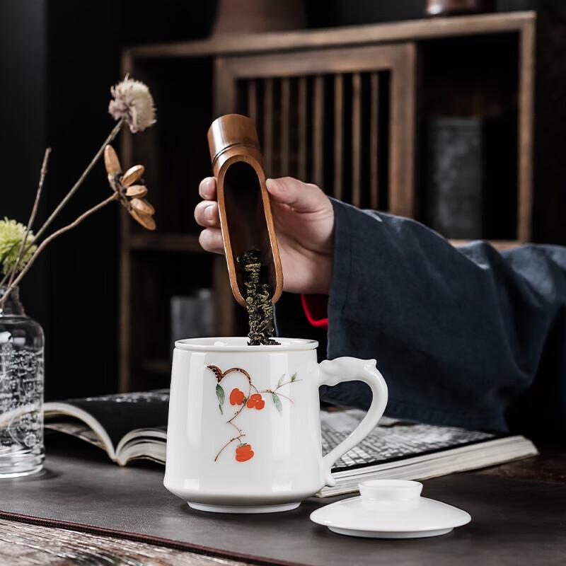 Hand-painted Ceramic Persimmon Tea Cup Set with Puerh Tea Gift