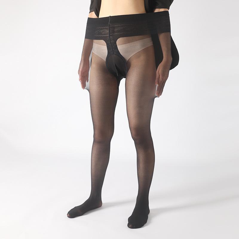 Plus Size Men'S Penis Sleeve Peach Buttocks 2100Kg Ultra-Thin Stockings Anti-Snag Sheer Sexy Invisible 5D Bare Leg Stockings