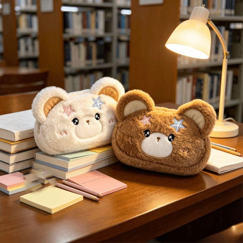 Cartoon Bear Plush Bear Pencil Case Fluffy Plush Pen Bag Pen Box Plush Pencil Case Office