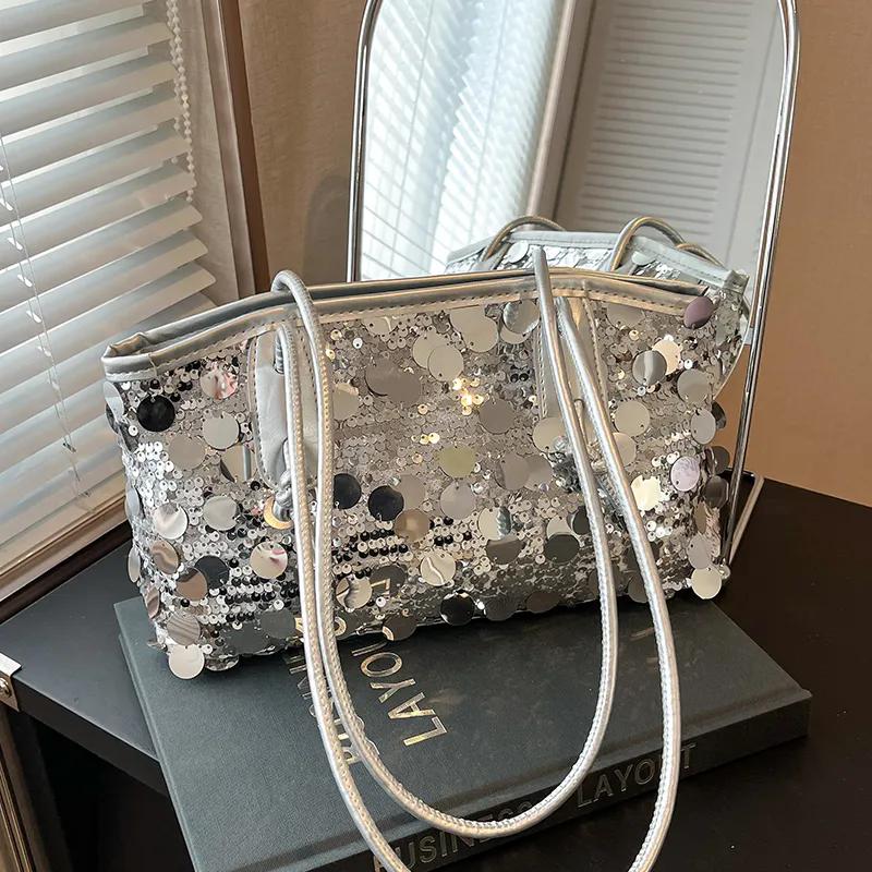 WTEMPO Women's Fashion Sequins Large Capacity Zipper Bags Casual Versatile Singer Shoulder Bags Lady's Commuting Handbags