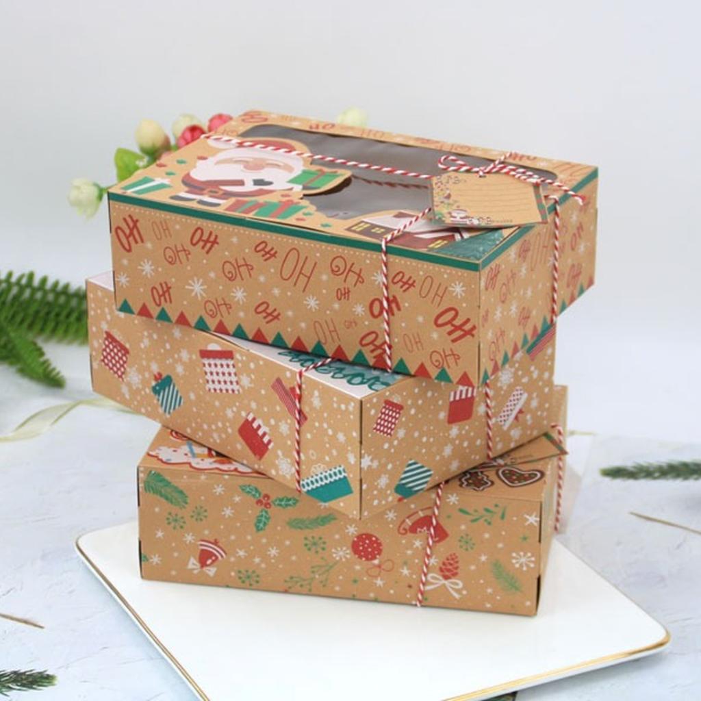 3/6/9/12 stücke Kraft Papier Candy Boxen Frohe Weihnachten Cookie Geschenk Box Klar Fenster Verpackung Tasche Party favor Neue Jahr Dekoration